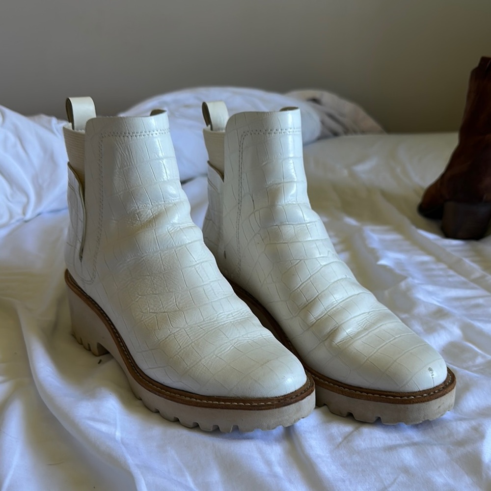 Dolce Vita White Ankle Boots with Chunky Sole